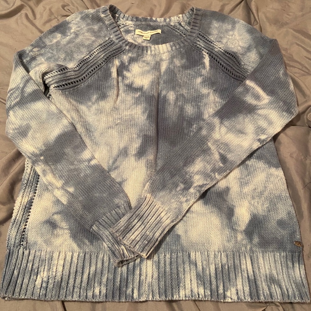 american eagle tie dye blue sweater